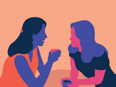 Illustration Of Two Women Holding Conversation Over Tea Or Coffee