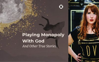 Cover Image Depicting A Title That Reads " Playing Monopoly With God" With A Woman Standing In A Power Position.